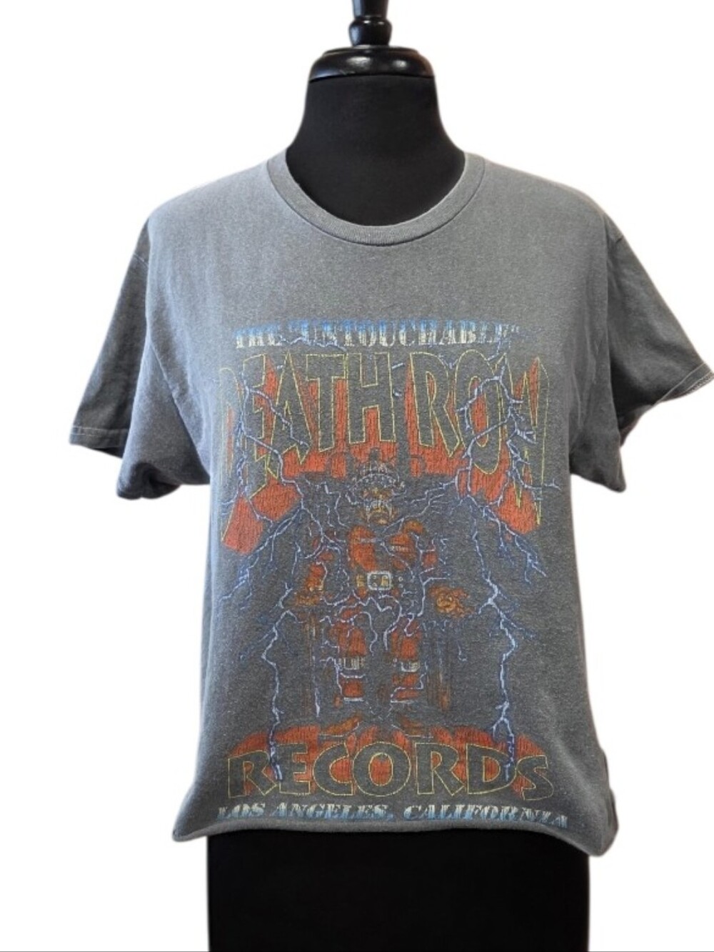 Death Row Records Boxy Crop Tee Medium Gray Retro Hip Hop T-shirt